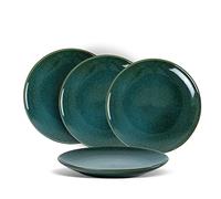 UNICASA Platos planos de 4 unidades, vajilla y vajilla de porcelana en color verde para 4 personas, servicios completos adecuados para lavavajillas, platos de ensalada - Diámetro 20 cm