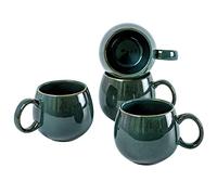 UNICASA Tazas para Café de Porcelana, Vasos para Té y Café Color Verde de 500ml, Taza de Té con Asa para Almuerzo Cena, Mesa de Servicio de Vajilla para 4 Personas, Lavavajillas Permite - 4 Piezas