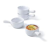 UNICASA Tazones de Consomé, Tazas de Sopa de 400 ml con Asa, Cuencos para Sopa de 4 Piezas para 4 Personas, Apto para Lavavajillas - Blanco