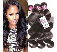 Unice Extensiones de cabello humano virgen brasileño, 3 paquetes, 16, 18, 20 pulgadas, color natural