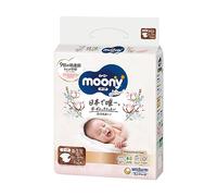 Unicharm Natural Moony - Pañales con cinta de algodón orgánico, tamaño para recién nacido, hasta 5,000 g