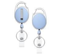 Uniclife 2Pcs Llavero Retráctil Portaidentificadores Retráctiles Portatarjetas Llavero Retráctil Resistente Carcasa ABS Reforzada Muelle Acero Inox Cable Nylon 61 cm Mosquetón Anilla Llaves Azul Claro