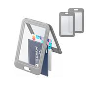 Uniclife 3 soportes para tarjetas de identificación con ventanas de doble cara, verticales de plástico duro, color gris, para oficina, escuela, DNI, tarjetas de crédito, llaves de proximidad, carnés