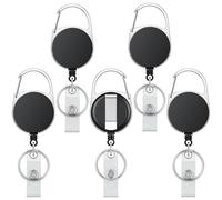 Uniclife 5 Pcs Carrete Retráctil para Porta Insignias Llavero Retráctil Resistente Carcasa de ABS Resistente con Bobina de Resorte de Acero Inoxidable Cuerda de Nylon Mosquetón Clip y Llavero