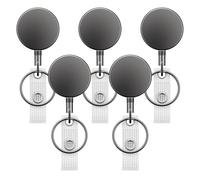 Uniclife 5 Pcs Pequeña Heavy Duty Metal Retráctil Badge Reel llavero retráctil de la insignia del metal toda la cubierta bobina del resorte del acero inox 60 cm clip de nylon de la correa de cuerda