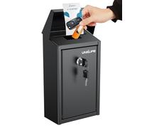 Uniclife Buzón de Llaves para Exterior, Caja de Recogida de Donaciones Metal con Cerradura Llave, Buzón de Sugerencias Seguro, Buzón Montado en la Pared Ranura Superior, Caja Caída Dinero de Acero