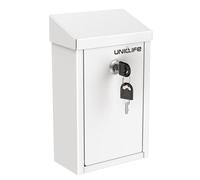 Uniclife Caja de regalo para llaves para exterior, caja de donación de metal blanco con cerradura de llave, caja de sugerencias segura, buzón de correo montado en la pared con ranura superior, caja de
