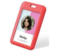 Uniclife Paquete de 10 soportes deslizantes para tarjetas de identificación, funda protectora de plástico vertical rojo duro con ventana transparente para identificación de oficina, escuela, tarjetas