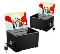 Uniclife Paquete de 2 cajas de donación acrílicas de 15,7 x 11,9 x 10,2 cm, caja de sugerencias con ranura y cerradura para votación, recaudación de propinas benéficas, cajas de urnas de plástico