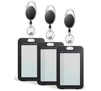 Uniclife Paquete de 3 soportes para tarjetas de identificación con ventanas de doble cara vertical con carrete retráctil de plástico para tarjetas de crédito de oficina, escuela, tarjetas de