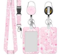 Uniclife Porta Credenciales Deslizante de Moda con Estampado de Lazo y Corazones-Porta Tarjetas Plástico Carrete Retráctil, Mosquetón y Cordón Desmontable Protector Tarjetas Vertical Empleados Oficina