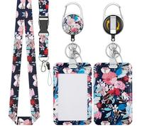 Uniclife Porta Credenciales Deslizante de Moda, Porta Tarjetas de Plástico Estampado Flores Carrete Retráctil, Mosquetón Cordón Desmontable, Protector Tarjetas Vertical Empleados Oficina, Profesores
