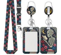 Uniclife Porta Credenciales Deslizante Moda, Porta Tarjetas Plástico Estampado Esqueleto Carrete Retráctil, Mosquetón y Cordón Desmontable, Protector Tarjetas Vertical Empleados Oficina, Profesores