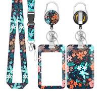 Uniclife Porta Credenciales Deslizante Moda, Porta Tarjetas Plástico Estampado Flores Rosas Carrete Retráctil, Mosquetón y Cordón Desmontable, Protector Tarjetas Vertical Empleados Oficina, Profesores