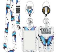 Uniclife Porta Credenciales Deslizante Moda, Porta Tarjetas Plástico Estampado Mariposas Carrete Retráctil, Mosquetón y Cordón Desmontable, Protector Tarjetas Vertical Empleados Oficina, Profesores