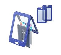 Uniclife Porta Tarjetas con Ventanas Verticales de Doble Cara Funda de Plástico Duro Azul Protector de Tarjetas para Oficina Escuela Tarjetas de Crédito Tarjetas de Llave de Proximidad, Paquete de 3