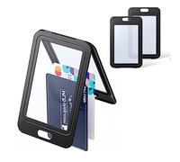 Uniclife Porta Tarjetas con Ventanas Verticales de Doble Cara Funda de Plástico Duro Negro Protector de Tarjetas para Oficina Escuela Tarjetas de Crédito Tarjetas de Llave de Proximidad, Paquete de 3