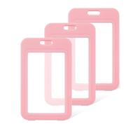 Uniclife Porta Tarjetas con Ventanas Verticales de Doble Cara Funda de Plástico Duro Rosa Protector de Tarjetas para Oficina Escuela Tarjetas de Crédito Tarjetas de Llave de Proximidad, Paquete de 3