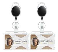 Uniclife Porta Tarjetas Identificativas Horizontal con Ranuras para Pulgares Funda Tarjeta Identificación de Transparente con Llavero Retractil Mosquetón de Carrete para Oficina Escuela, 2 Paquetes