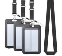 Uniclife Portabadge 3 Pezzi con Finestra Doppia Faccia Portacarte Verticale con Laccio Staccabile Custodia Protettiva in Plastica per Ufficio Scuola Carte di Credito Carte di Prossimità Patente Nero