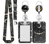 Uniclife Portatarjetas Deslizante Moda, Porta Credenciales Plástico Luna Planetas Carrete Retráctil, Mosquetón y Cordón Desmontable, Protector Tarjetas Vertical Empleados Oficina, Profesores