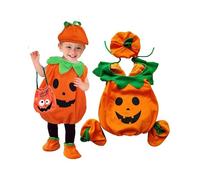 UNICLOUND Disfraz de calabaza de Halloween para bebé con relleno, mameluco de calabaza en 3D, sombrero, botines y bolso para niñas pequeñas, niños, Halloween, carnaval, fiesta, regalo, naranja, 2-3