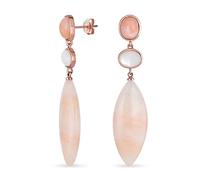 Único Boho Geométrico Lineal Largo Blanco Mop Rosa Pastel Aventurina Rombo Forma Oval Natural Translúcido 3 Multi-Tier Gemstone Fiesta Pendientes Colgantes Para Mujeres En 14K Chapado En Oro Amarillo
