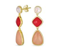 Único Boho Geométrico Lineal Largo Triángulo Redondo Lágrima Forma Natural 3 Piedras Preciosas De Múltiples Puntas Fiesta De Verano Rojo Melocotón Rosa Cuarzo Pendientes Colgantes Para Las Mujeres En