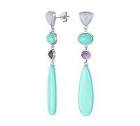 Único Boho Geométrico Lineal Triángulo Largo Redondo Forma Ovalada Alargada Natural 4 Piedras Preciosas Múltiples Tier Fiesta Verano Turquesa Pendientes Colgantes Para Mujeres En Plata Plateada