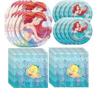 Único paquete de vajilla de la Sirenita, servilletas de almuerzo, platos de cena y postre, cumpleaños infantil, eventos temáticos bajo el agua, Halloween, con licencia oficial de Unique