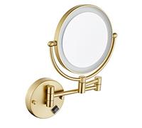 UNICOKA Espejo de Maquillaje con luz, Espejo de baño Dorado Cepillado, Espejo de Aumento Giratorio de 360°, Espejo Extensible montado en la Pared, Espejo de tocador HD Redondo de 8 Pulgadas, Recarga