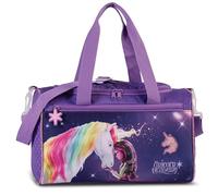 Unicorn Academy Bolsa de deporte para niña de 12 l con compartimento principal con cremallera y bolsillo delantero, correa ajustable para el cuello y 2 asas, diseño de unicornio morado, 22 x 36 x 19