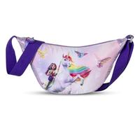 Unicorn Academy Bolso bandolera para niños, con compartimento principal con cremallera, 2 compartimentos interiores y correa ajustable, color morado, 16 x 33 x 8 cm, 2 litros, ligero para uso diario