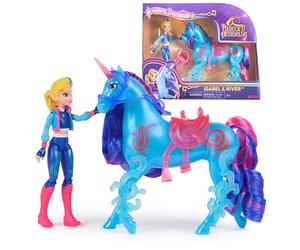 Unicorn Academy Set - Isabel y Unicornio River con auténtica Melena y Cola y Cepillo, Aprox. 12 cm Grandes Figuras Originales de la Popular Serie Netflix, para niños a Partir de 4 años