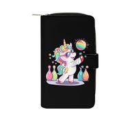 Unicorn Bowling Funny Bowling - Cartera de piel sintética para mujer, organizador largo para oficina y viajes