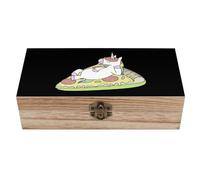 Unicorn - Caja de almacenamiento de madera para pizza, caja de recuerdos de 7.9 x 3.7 x 2.3 pulgadas con tapa con bisagras y cierre frontal