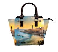 Unicorn Fairy Tale - Bolso de hombro con asa superior para mujer, con remaches, tamaño mediano, Atardecer en Barcelona, One Size