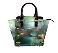 Unicorn Fairy Tale - Bolso de hombro con asa superior para mujer, con remaches, tamaño mediano, Pequeño puente en el este, One Size