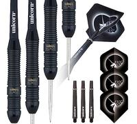 Unicorn Juego de Dardos con Punta de Acero | Core Plus Barril de latón Negro | Estilo 1| 26 g