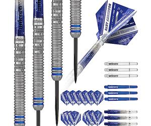 Unicorn Juego de Dardos de Punta de Acero, Gary 'The Flying Scotsman' Anderson Fase 5 Campeón del Mundo, 90% Natural de tungsteno con Detalles Azules, Embalaje de presentación, 22 g