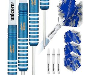 Unicorn Juego de Dardos Gary Anderson Blue Silver Star | 80% tungsteno barriles con Revestimiento de Titanio | Punta de Acero | 21 g