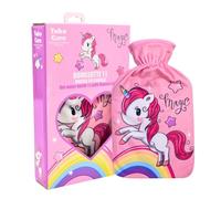Unicorn Magic - Botella de agua caliente con funda de franela suave | Certificado BS1970 | Bolsa de agua caliente de goma natural a prueba de fugas para calambres, alivio del dolor y calor del