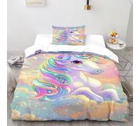 Unicorn Nubes Funda De Edredón 2 Piezas 3D Impresa Aesthetic Sky Animal con 1 Fundas De Almohada Single（135x200cm） Microfibra Juego De Ropa De Cama para para Niñosy Hombres