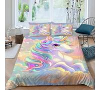 Unicorn Nubes Funda De Edredón 3 Piezas 3D Impresa Aesthetic Sky Animal con 2 Fundas De Almohada King（220x240cm） 100% Microfibra Ropa De Cama para Niñosy Hombres