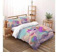 Unicorn Nubes Funda De Edredón 3 Piezas 3D Impresa Aesthetic Sky Creature con 2 Fundas De Almohada Super King（260x220cm） Microfibra Juego De Cama para para Niñosy Hombres