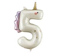 PartyDeco de globos con números de unicornio de 36.5 pulgadas, globos de aluminio con números de cumpleaños para niñas, inflables de aire y helio, decoraciones de cumpleaños de unicornio, suministros