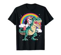 Unicorn Riding Dinosaurio T rex Divertido Boys Kids Girls Rainbow Camiseta