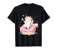 Unicorn Riding Pink Donut Graphic para niñas y Amantes de la fantasía Camiseta