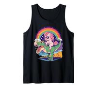Unicorn Riding T Rex Dinosaur Rainbow Fantasy Cartoon Humor Camiseta sin Mangas
