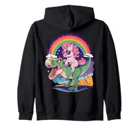 Unicorn Riding T Rex Dinosaur Rainbow Fantasy Cartoon Humor Sudadera con Capucha